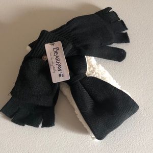 NEW Bearpaw Headband And Pop Top Gloves Black With Faux Fur
